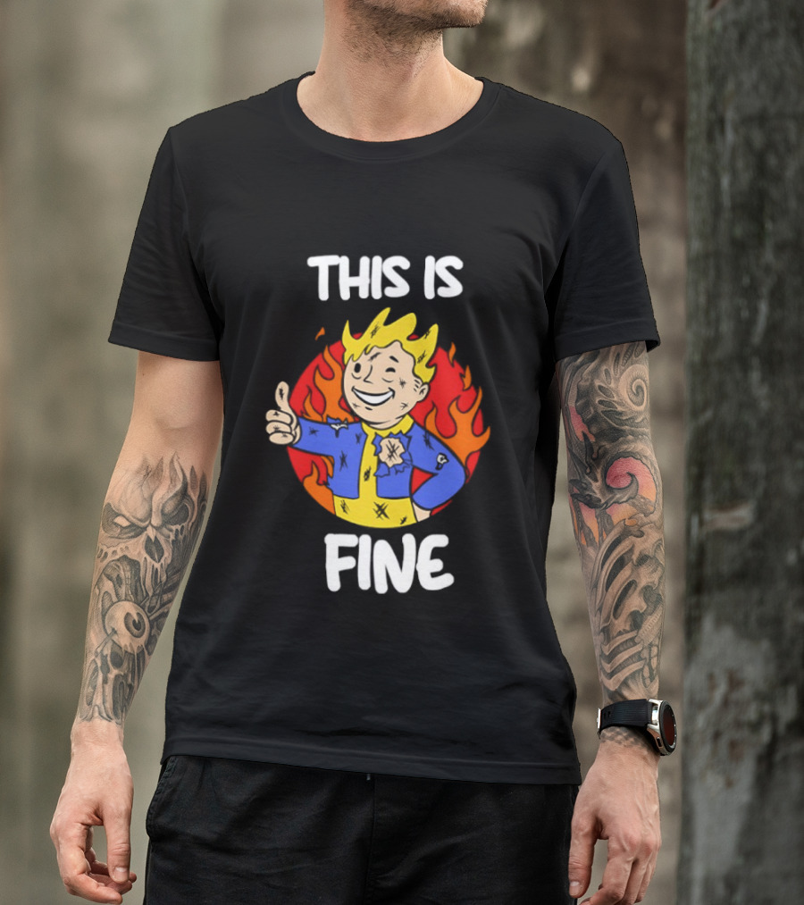 This Is Fine Vault Boy Thumbs Up Fire T-Shirt