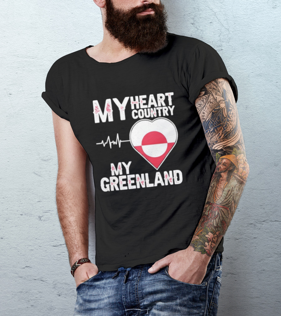 My Heart Country Heartbeat My Greenland Flag Love T-Shirt