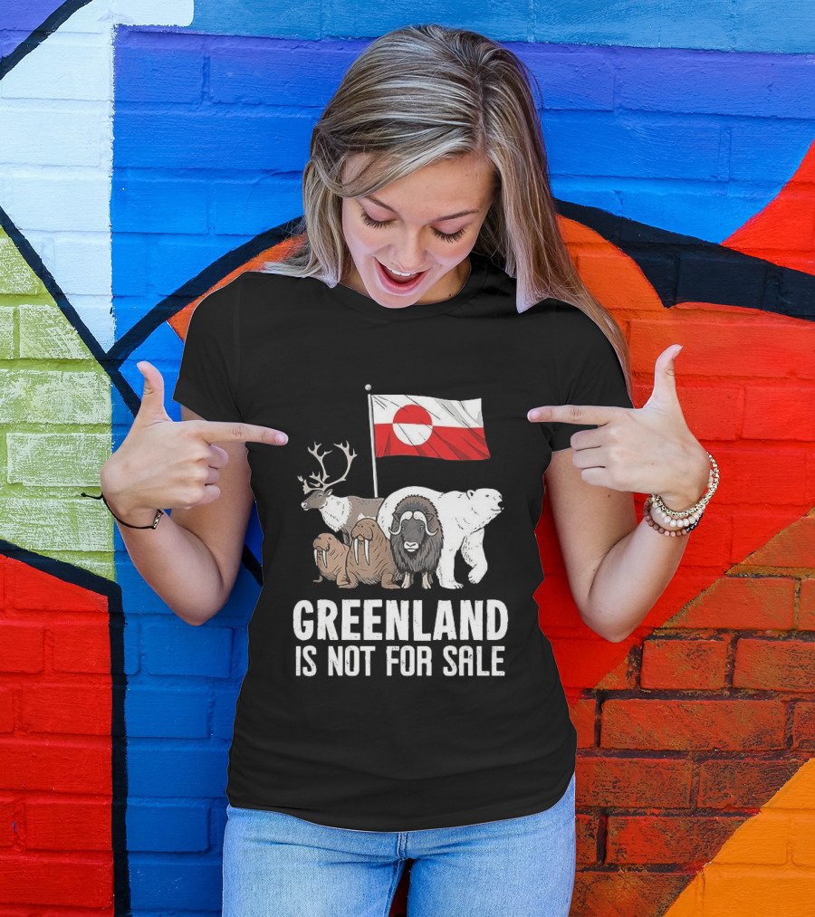 Greenland Wildlife And Flag With Reindeer Walrus Polar Bear Boasting Local Pride T-Shirt