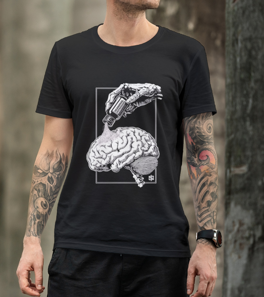Seasonal Depression Skeleton Hand Pouring On Brain T-Shirt