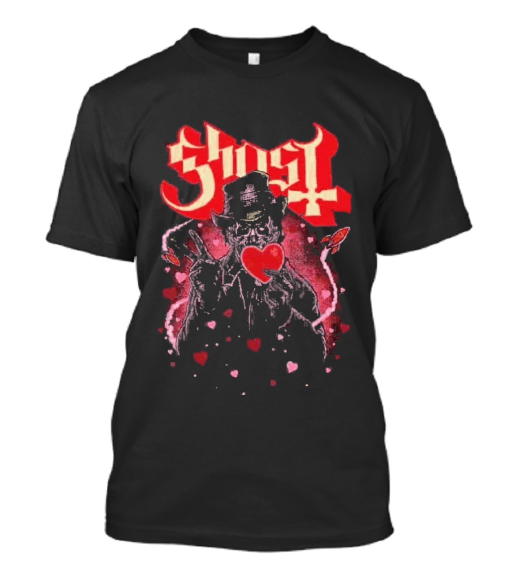 Ghost Nameless Ghouls Cult Valentines Hearts And Rockets T-Shirt