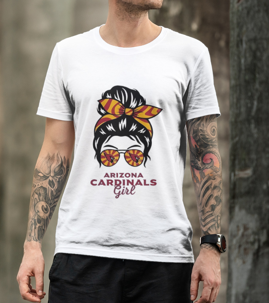 Arizona Cardinals Girl Messy Bun Glasses Vintage Sports Fan T-Shirt
