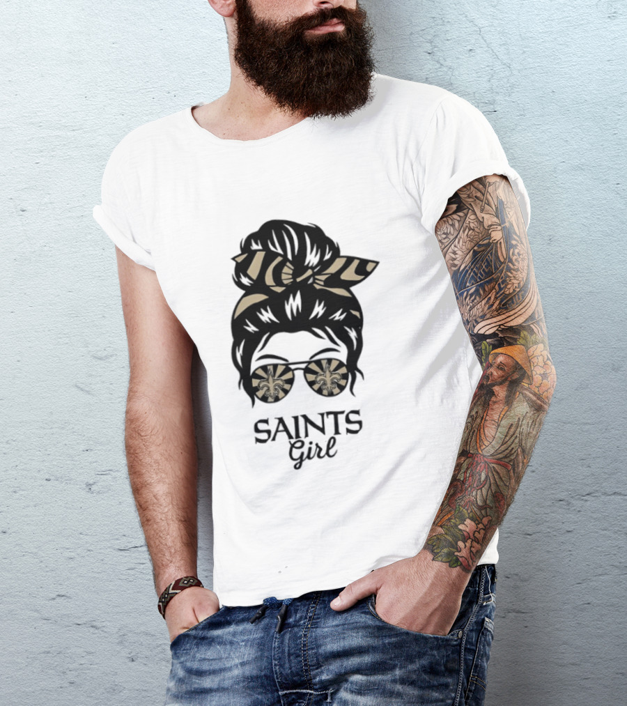 New Orleans Saints Girl Messy Bun Glasses Fleur De Lis Accessory T-Shirt