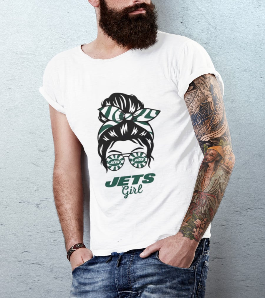 Jets Girl Messy Bun With Glasses T-Shirt