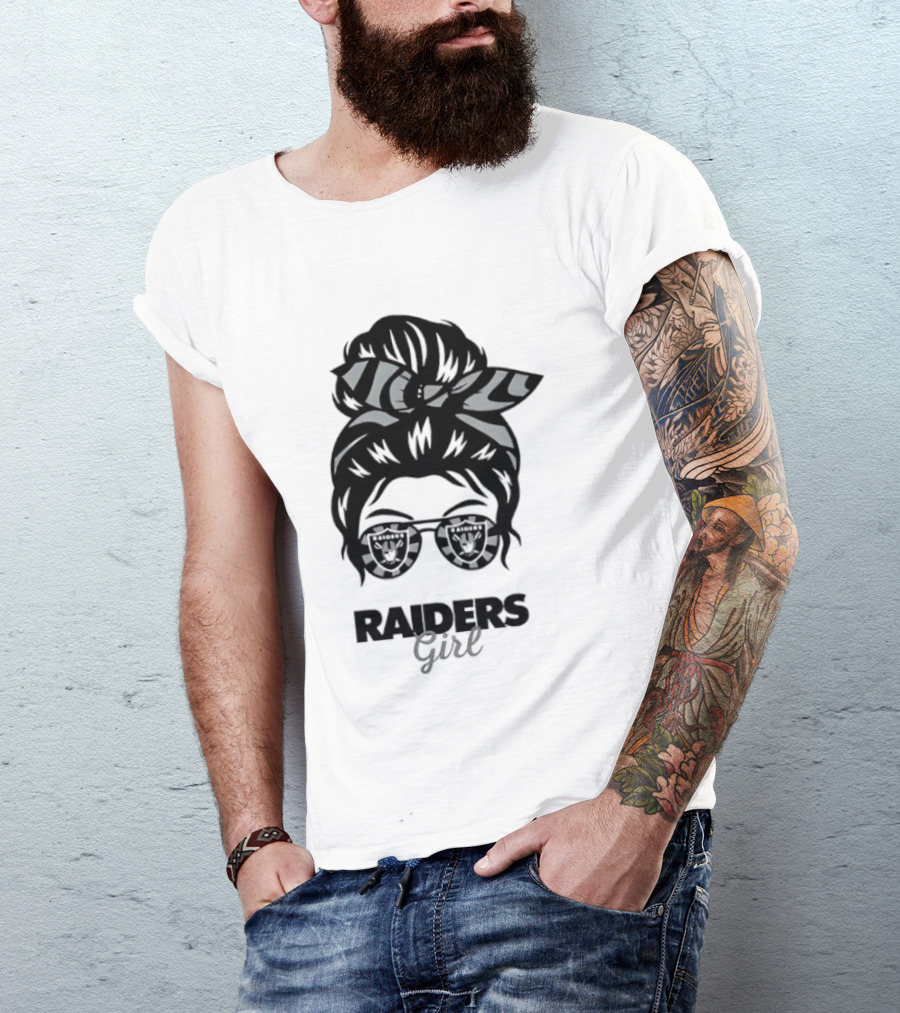 Raiders Girl Messy Bun Sunglasses Fan T-Shirt