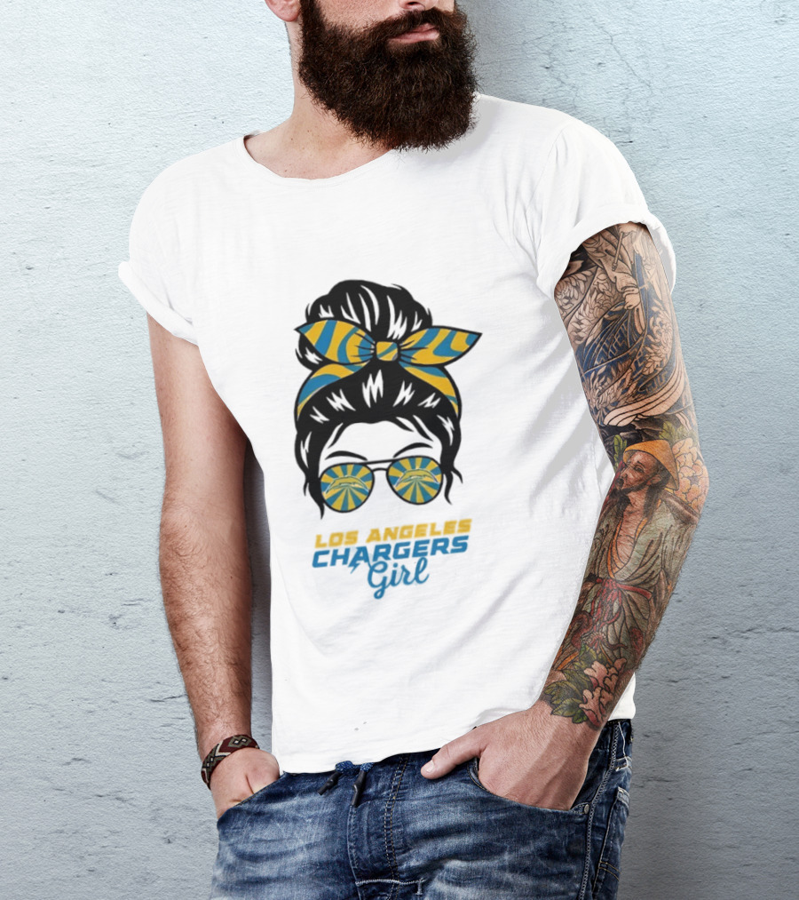 Messy Bun Glasses Los Angeles Chargers Girl T-Shirt