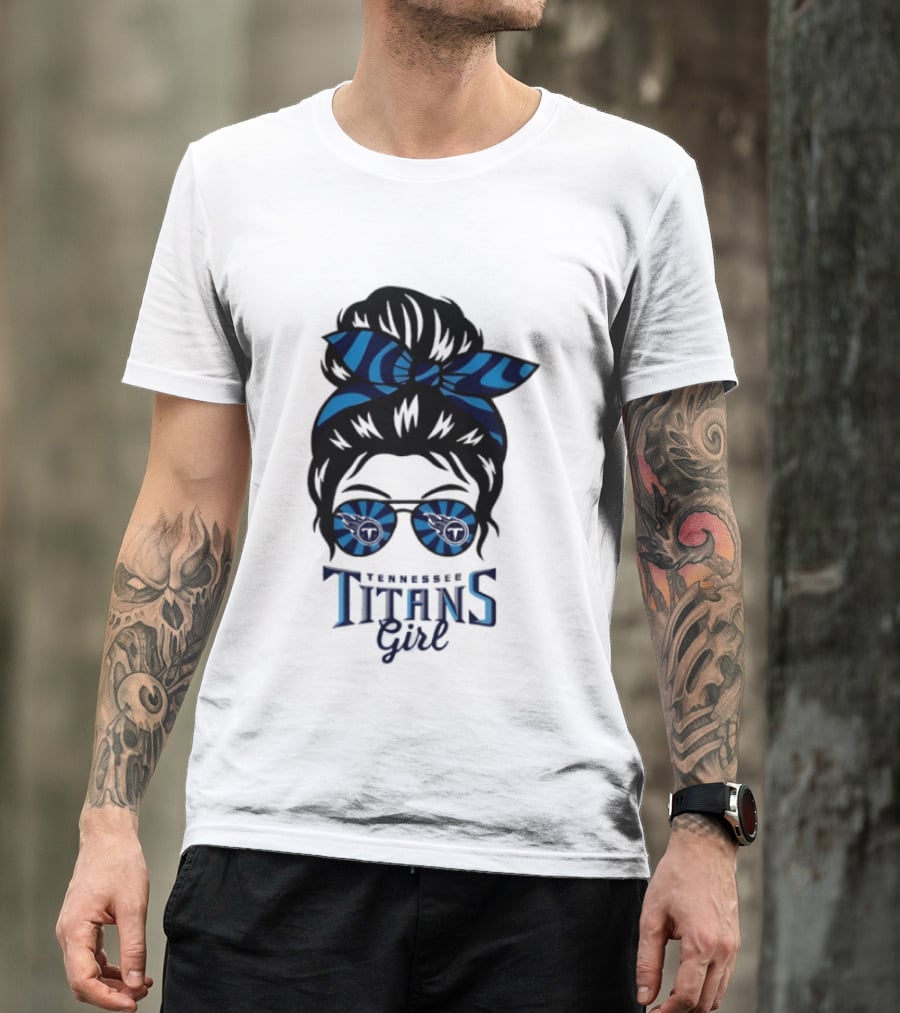 Tennessee Titans Girl Messy Bun Glasses Bow T-Shirt