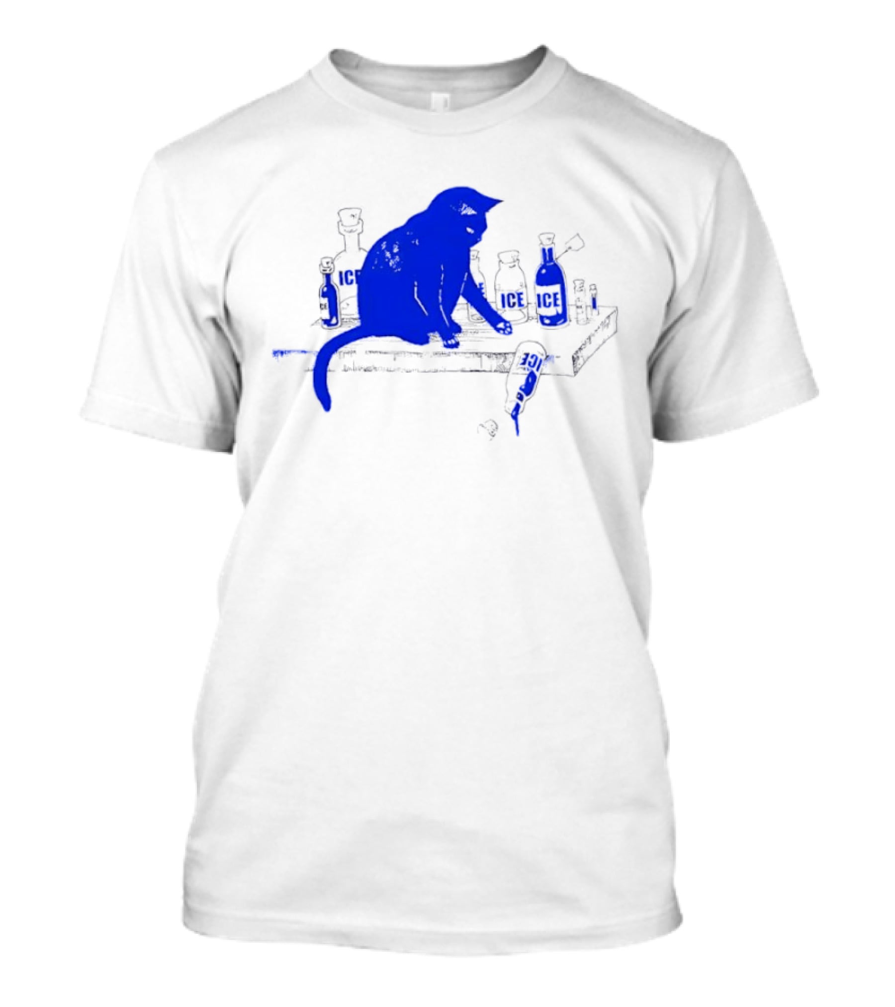 Cat Surrounded By Ice Bottles On A Table T-Shirt