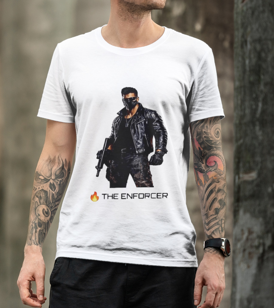 The Enforcer Leather Jacket Warrior With Mask And Fire T-Shirt