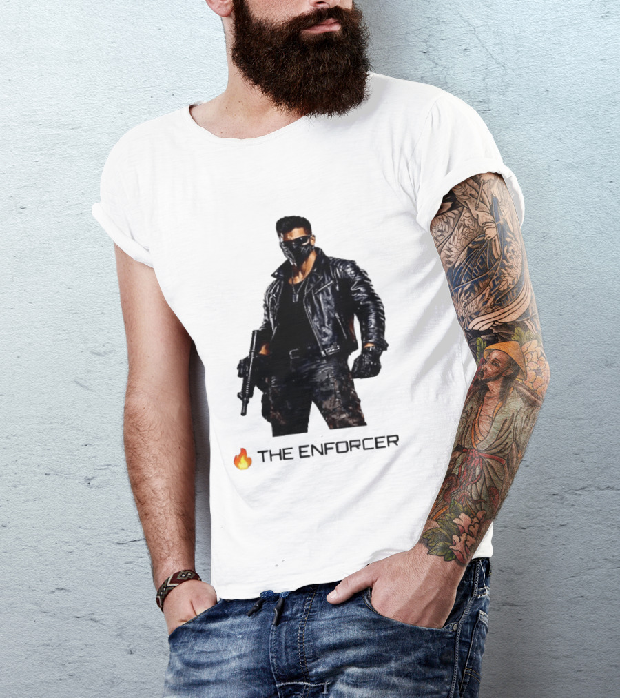 The Enforcer Leather Jacket Warrior With Mask And Fire T-Shirt