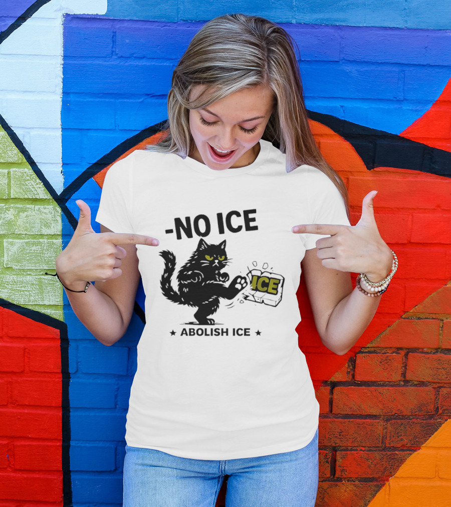 Black Cat No Ice Abolish ICE T-Shirt