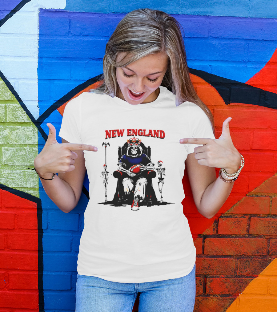 New England Skeletal Football Monarch Sitting On A Throne With Staff T-Shirt