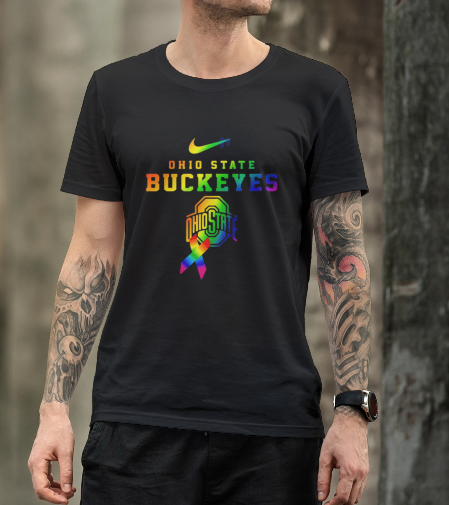 Ohio State Buckeyes Rainbow Logo Fight Cancer In All T-Shirt