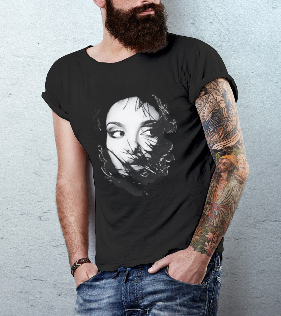 Jade Face Mysterious Gaze Black And White Brushstroke T-Shirt