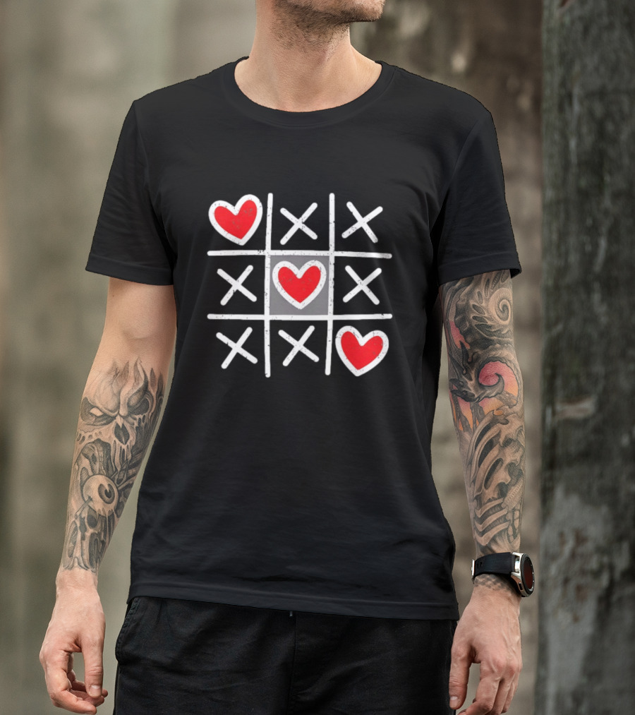 Tic Tac Toe XO Hearts Love Valentine Day Red Heart Crosses T-Shirt