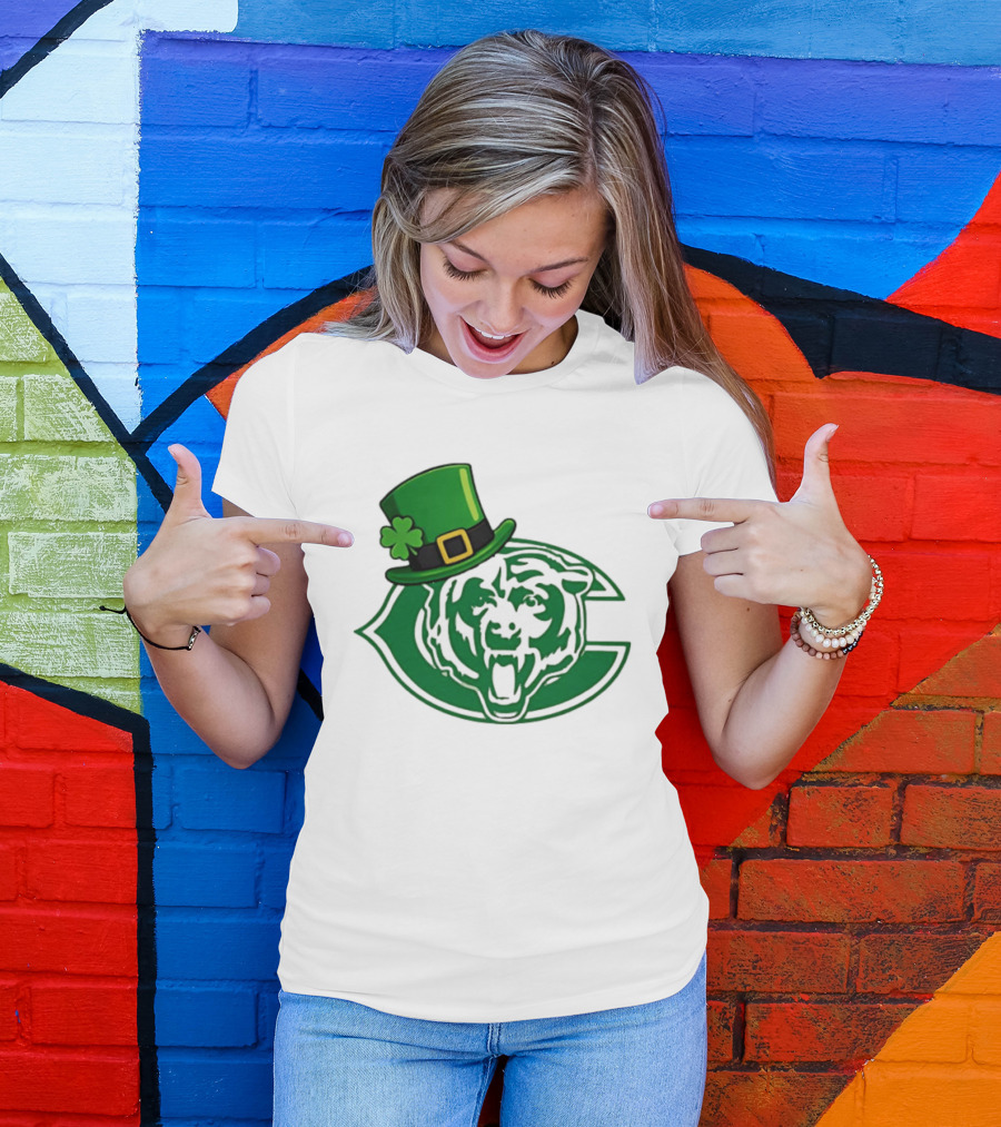 Chicago Bears St Patrick's Day Green Logo With Irish Hat T-Shirt
