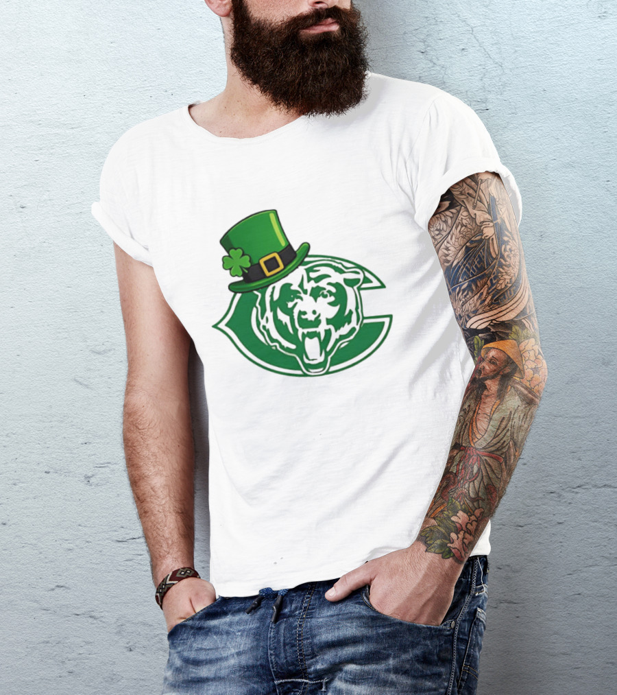 Chicago Bears St Patrick's Day Green Logo With Irish Hat T-Shirt