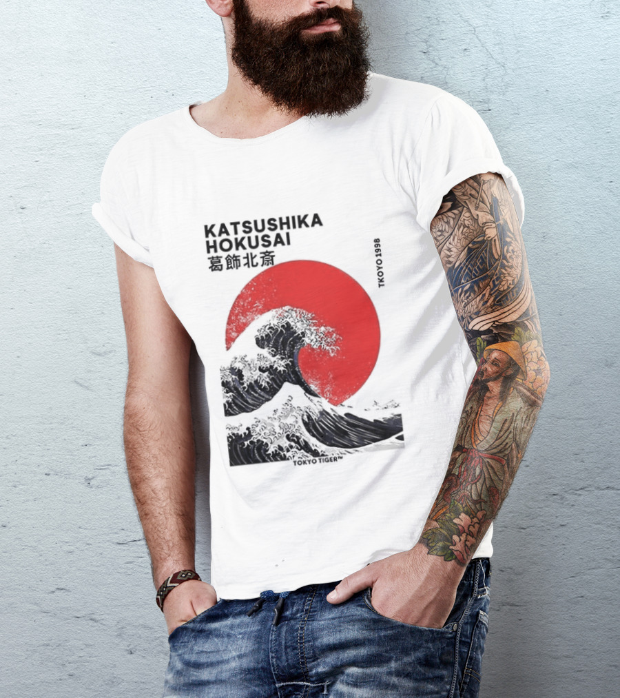 Katsushika Hokusai The Great Wave And Red Sun Japanese Ukiyo E T-Shirt
