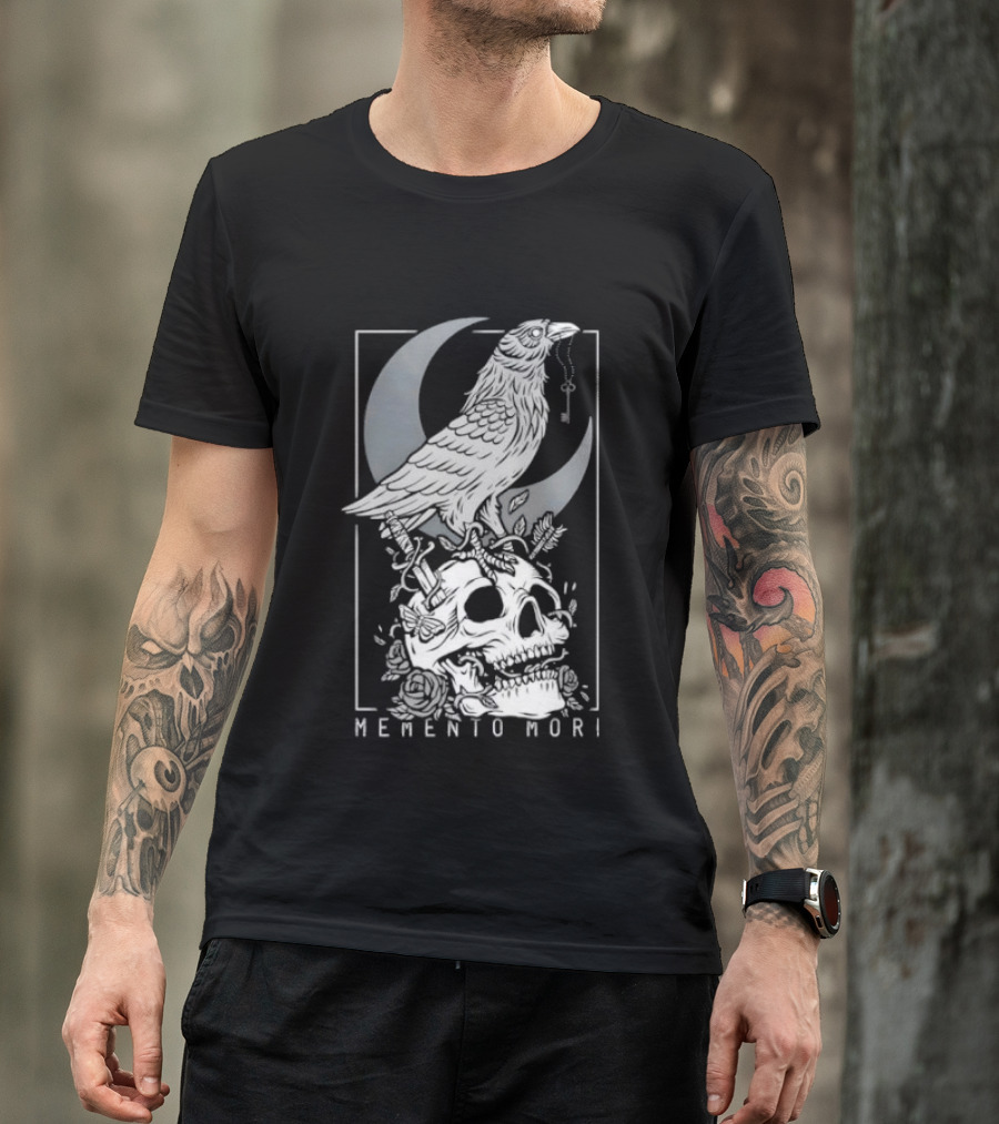 Memento Mori Raven Moon Skull Vintage Aesthetic T-Shirt