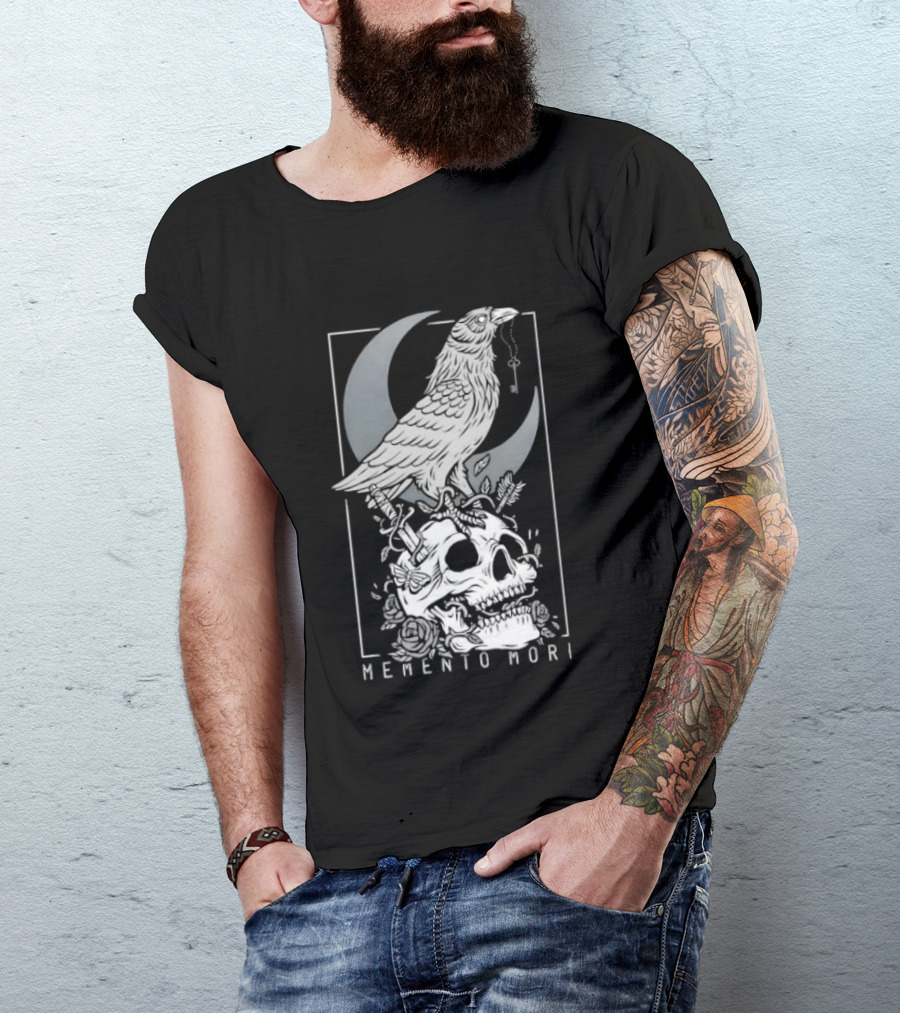 Memento Mori Raven Moon Skull Vintage Aesthetic T-Shirt