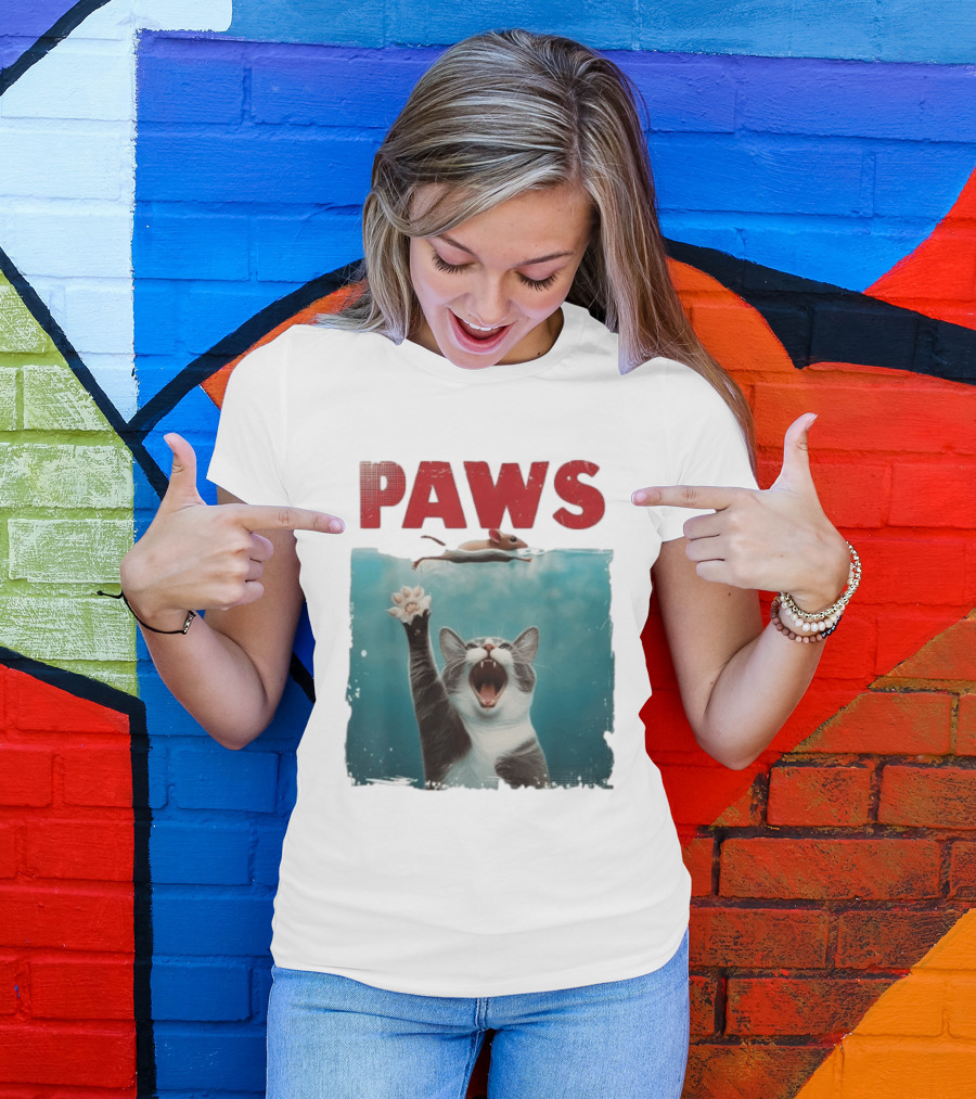 Paws Cat Chasing Mouse Playful Kitten Humor T-Shirt