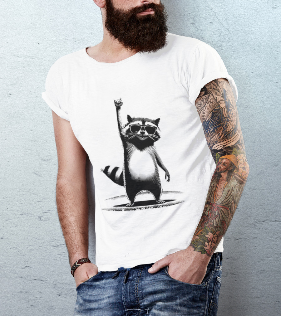 Raccoon Rock Music Animal Silhouette Jazz Hands Pose T-Shirt