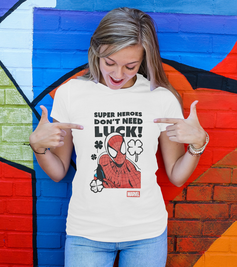 Marvel Spider Man Super Heroes Don't Need Luck T-Shirt