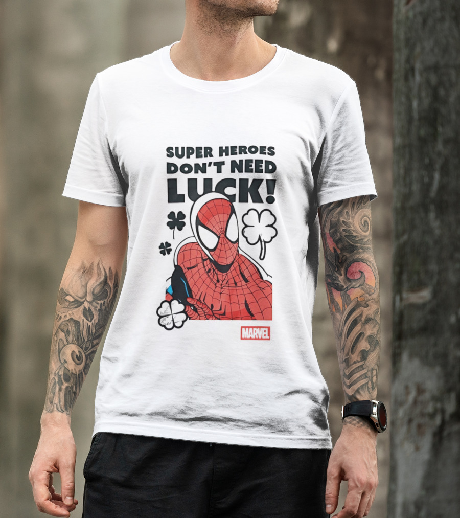 Marvel Spider Man Super Heroes Don't Need Luck T-Shirt