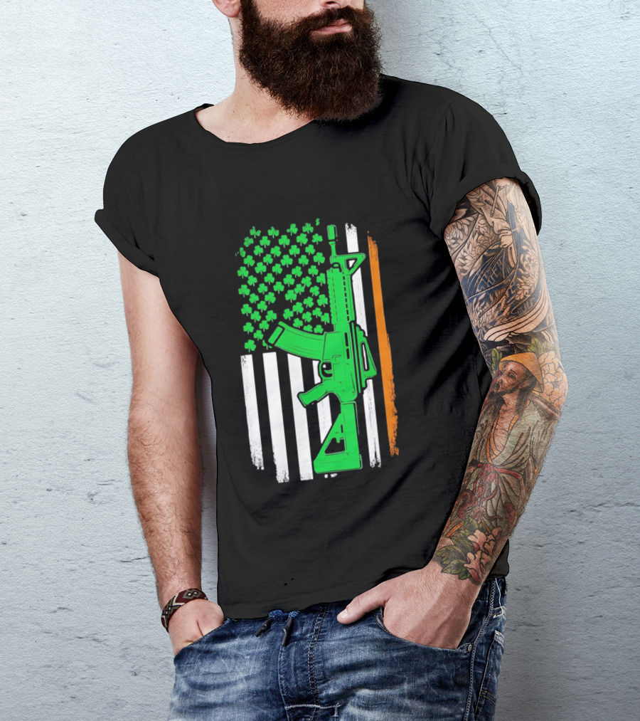 AR15 Shamrock American Irish Flag St Patrick's Day T-Shirt