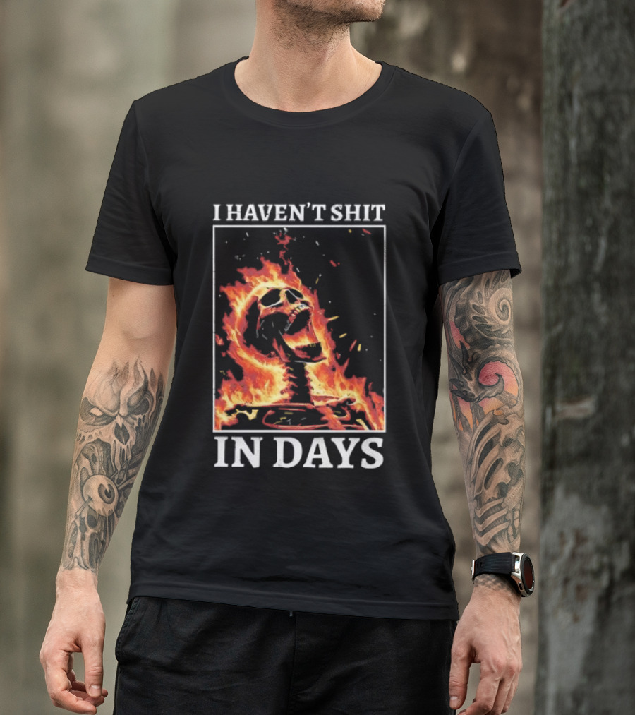 Skeleton On Fire I Haven't Shit In Days Humorous Flame T-Shirt