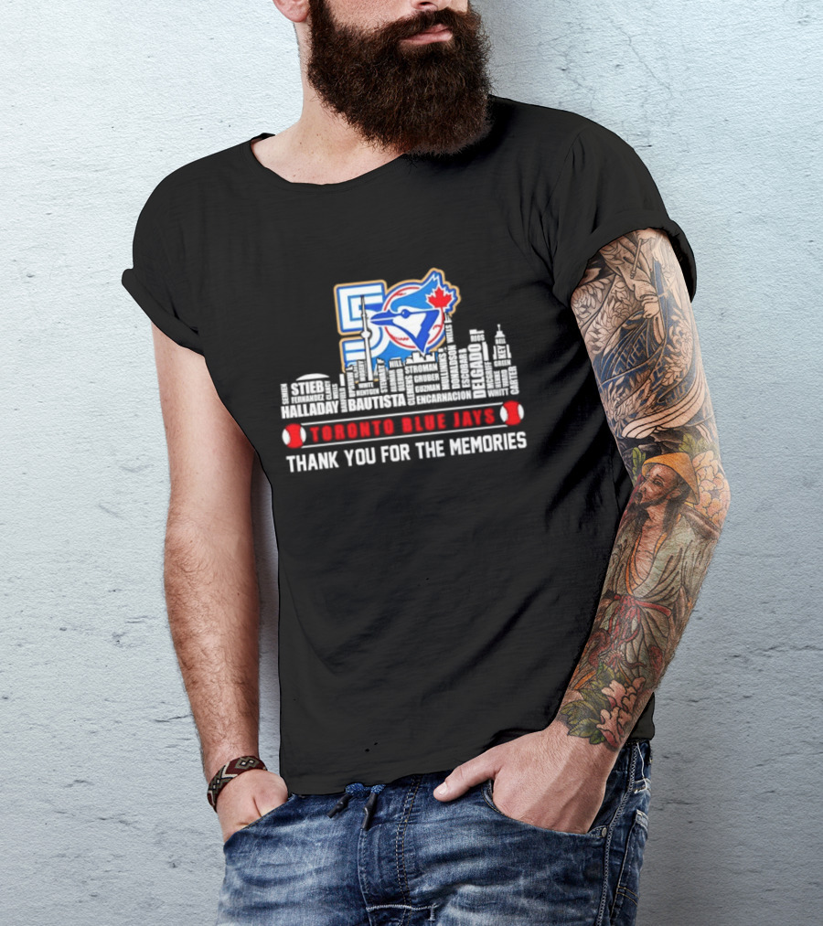 Toronto Blue Jays 50 Seasons Skyline Player Names Thank You For The Memories 1977 2027 T-Shirt