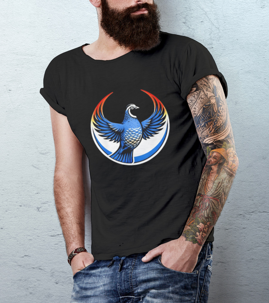 California Quail Wings Up Blue T-Shirt