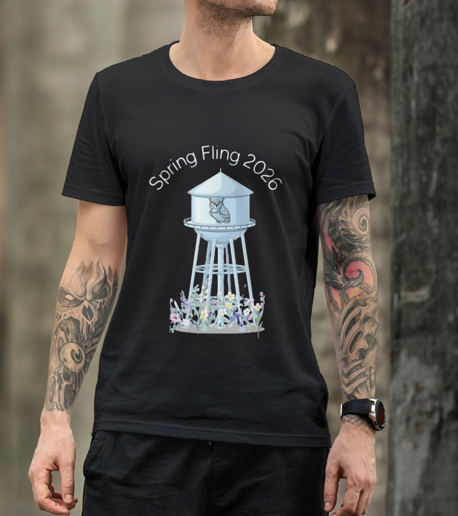 Spring Fling 2026 Owl Water Tower Blossoms T-Shirt