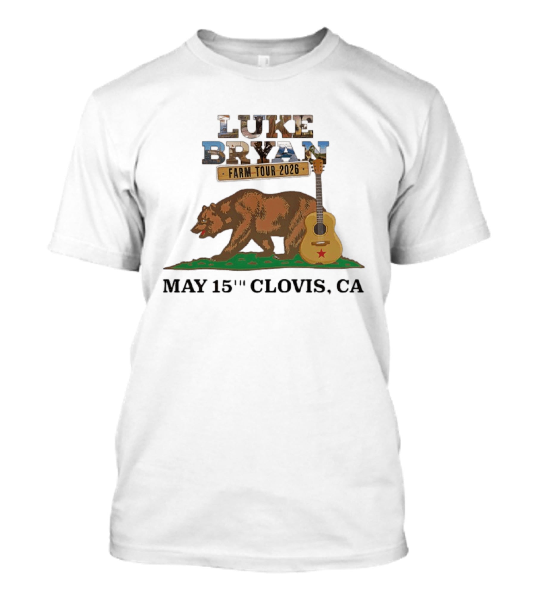 Luke Bryan Farm Tour 2026 May 15th Clovis CA Bear And Guitar T-Shirt