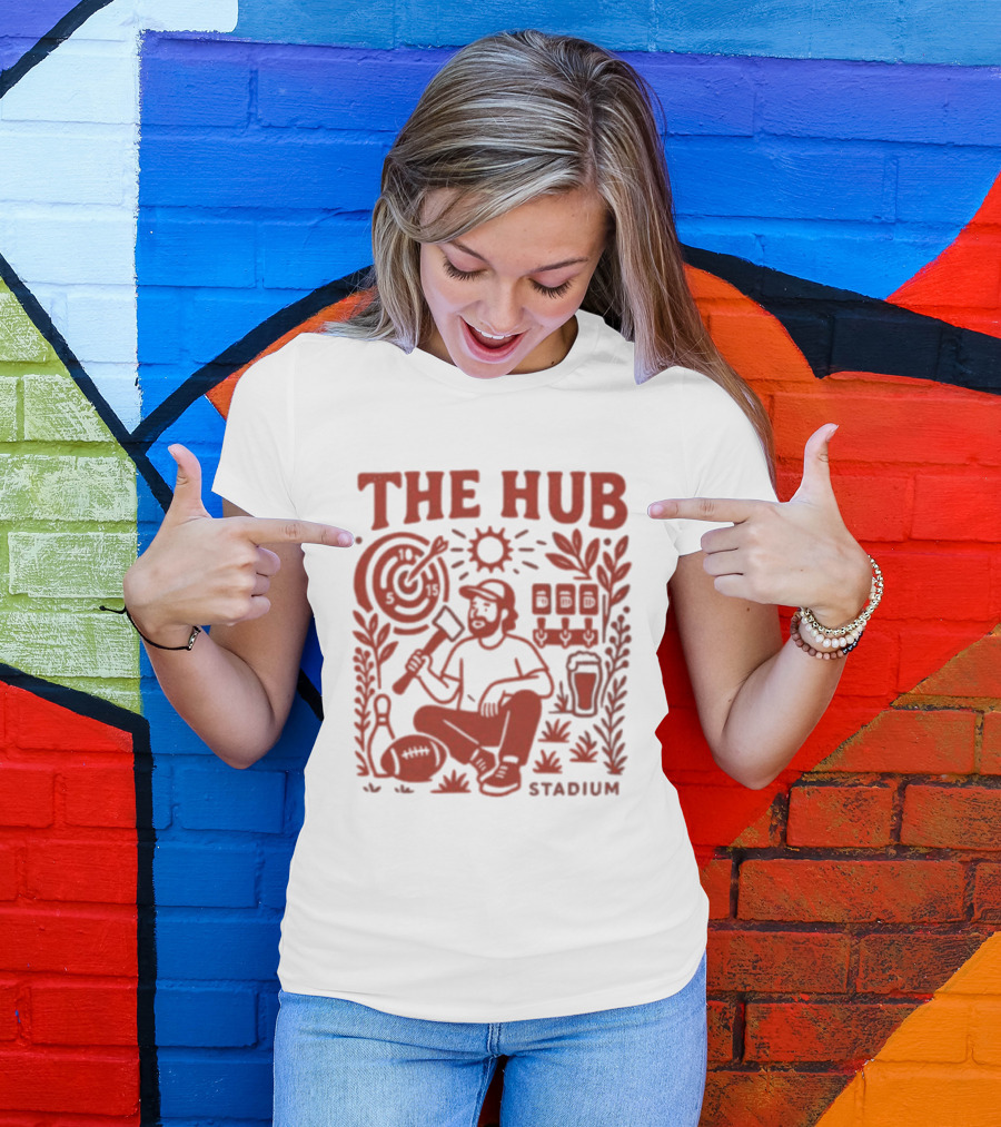The Hub Stadium Archery Axe Throwing Brewery Activities T-Shirt