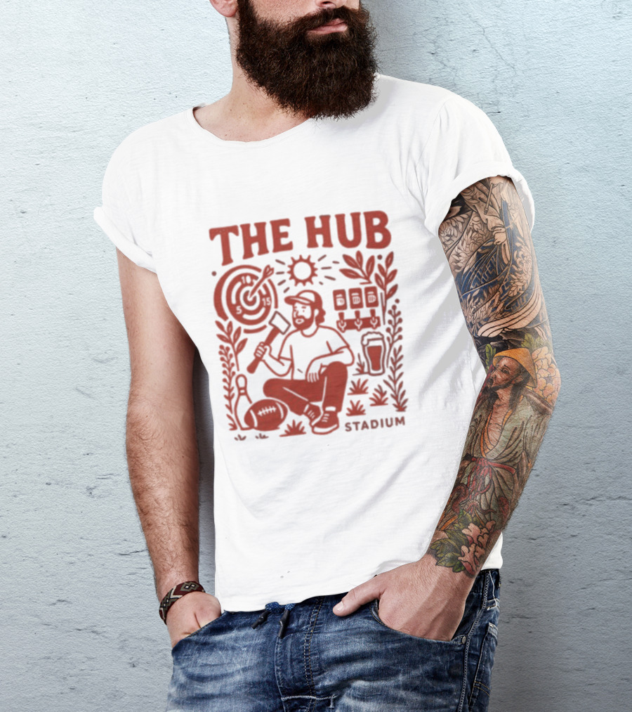 The Hub Stadium Archery Axe Throwing Brewery Activities T-Shirt