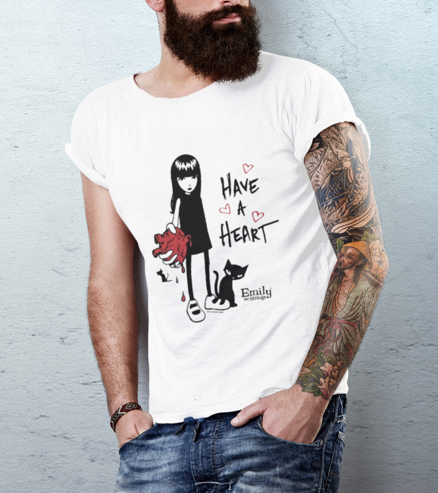 Emily The Strange Have A Heart Dripping Red Hearts Cat T-Shirt