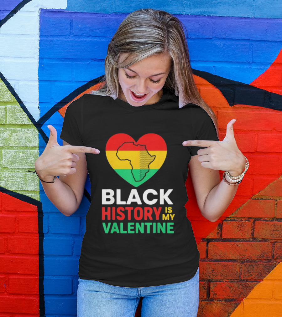 Black History Is My Valentine Heart Africa Map T-Shirt
