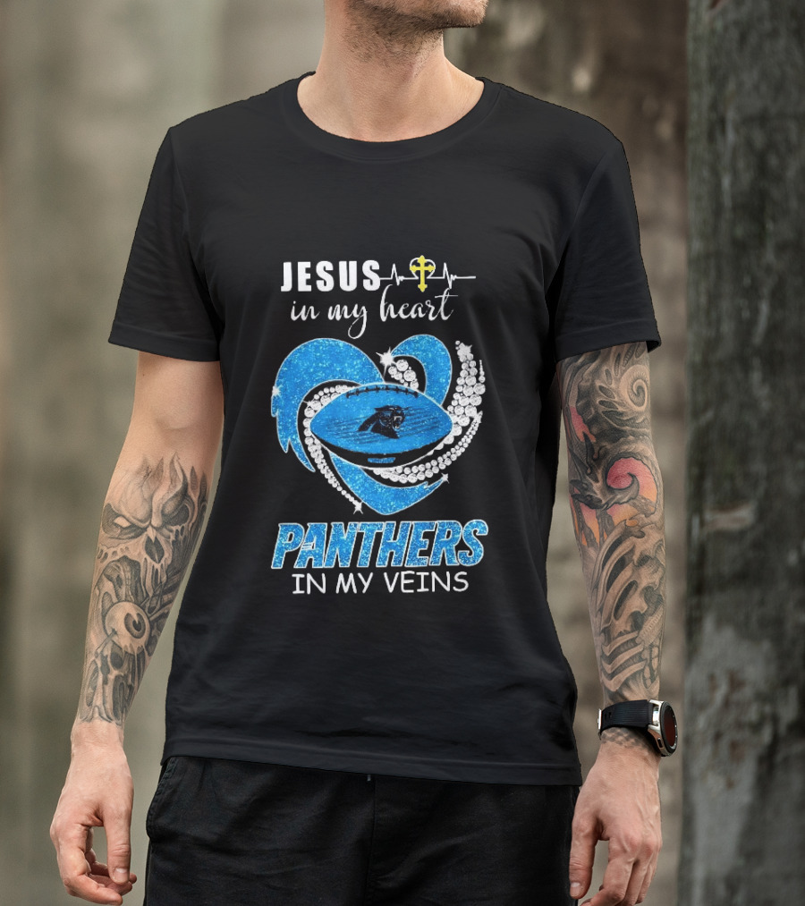 Jesus In My Heart Panthers In My Veins Diamond Heart Christian T-Shirt