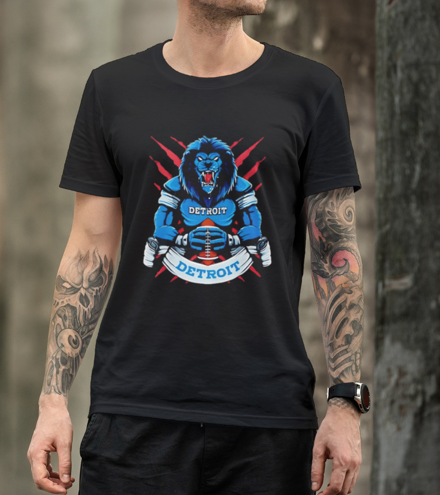 Detroit Football Blue Lion Fierce Game Day Sports Roaring Beast T-Shirt