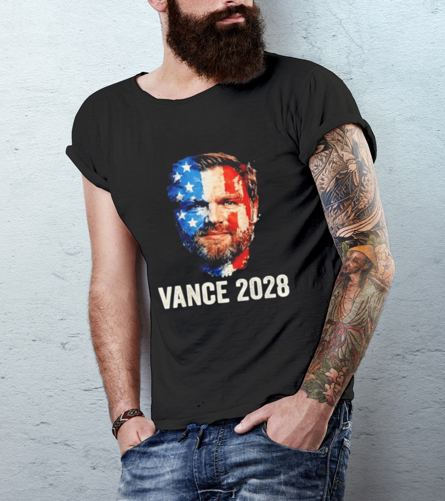 Vance 2028 US Flag Face Patriotic Election Campaign T-Shirt