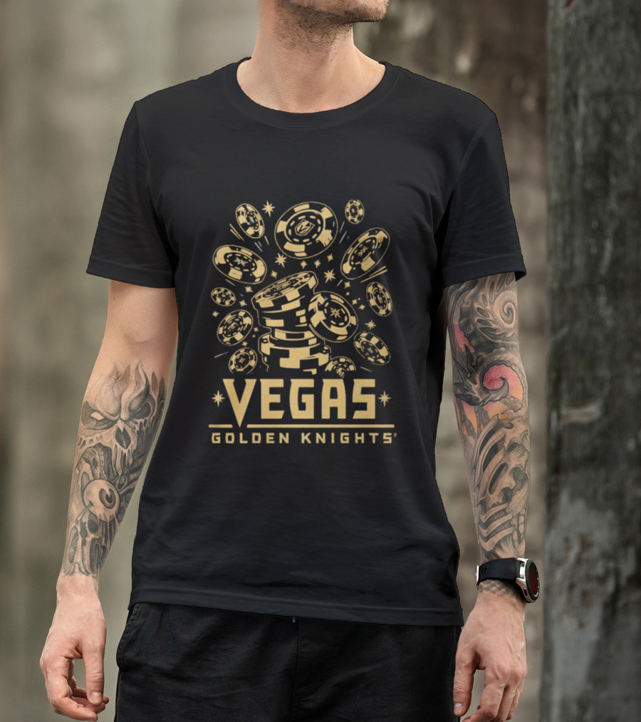 Vegas Golden Knights Poker Chip Burst With Cards And Stars T-Shirt