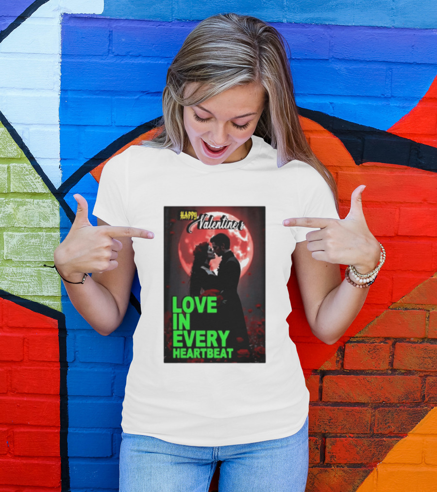 Happy Valentine's Love In Every Heartbeat Romantic Moonlight T-Shirt