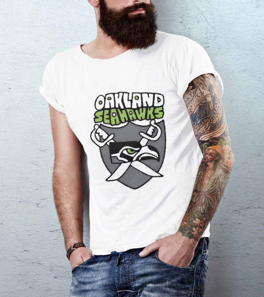 Oakland Seahawks Raiders Shield Crossed Swords T-Shirt