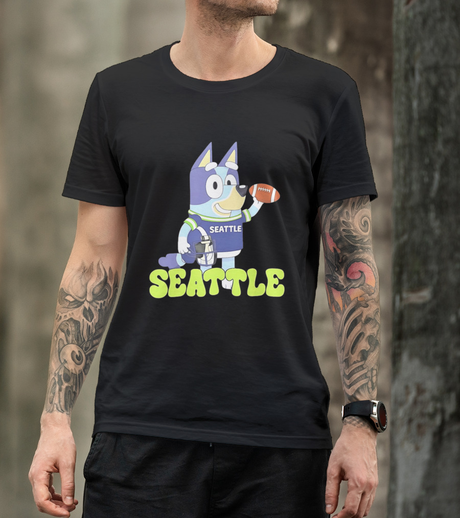 Bluey Seattle Football Cartoon 2026 Seahawks Fan Gear T-Shirt