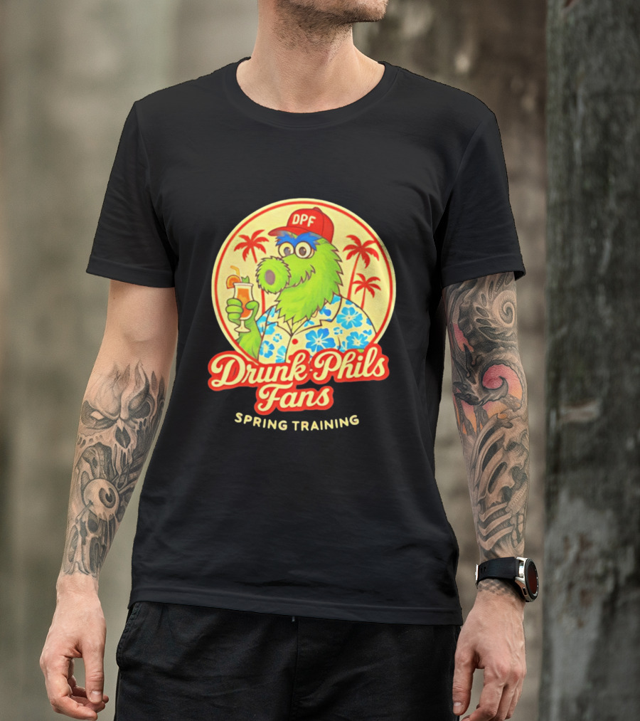 Drunk Phils Fans DPF Mascot Hawaiian Spring Training Palm Trees T-Shirt