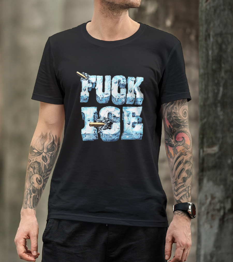 FUCK ICE Bullet Impact Ice Block Letters T-Shirt