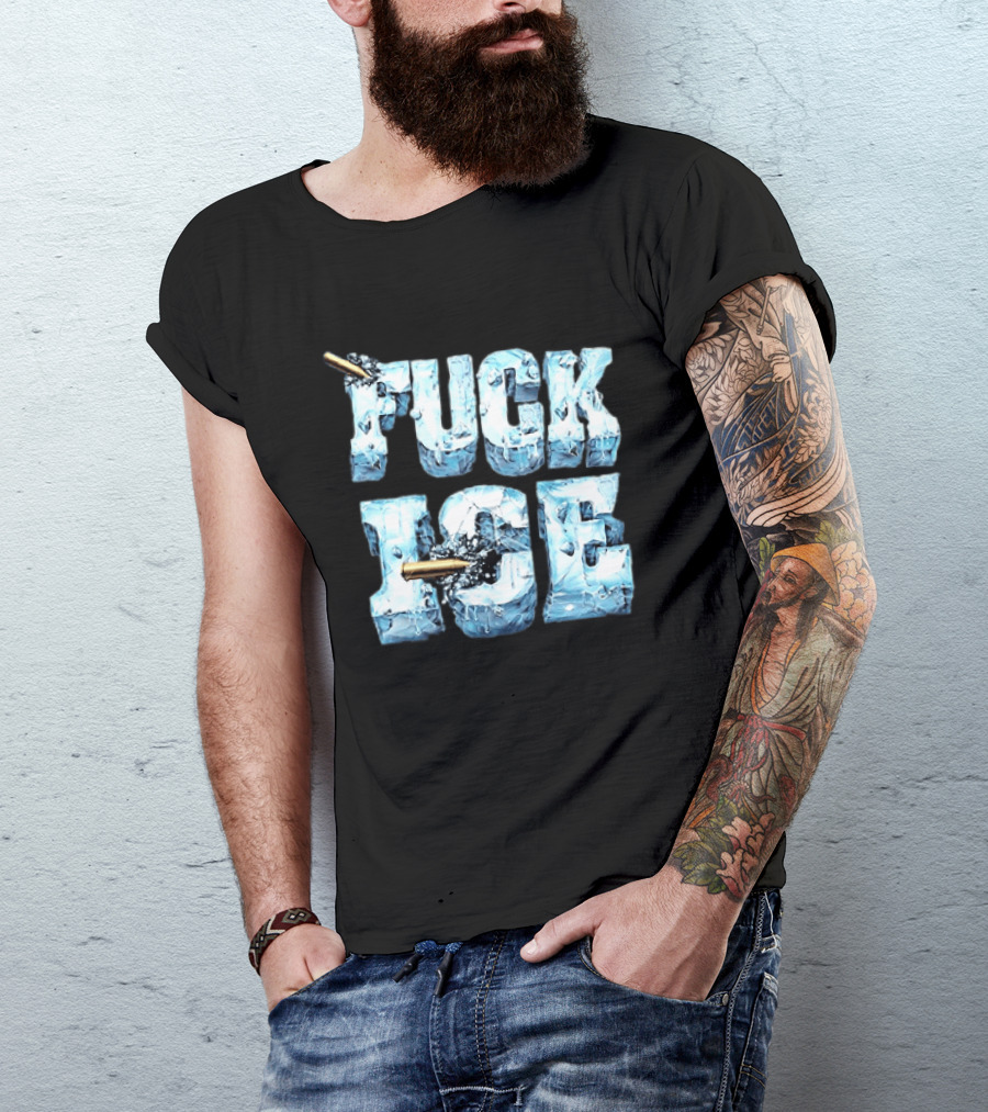 FUCK ICE Bullet Impact Ice Block Letters T-Shirt