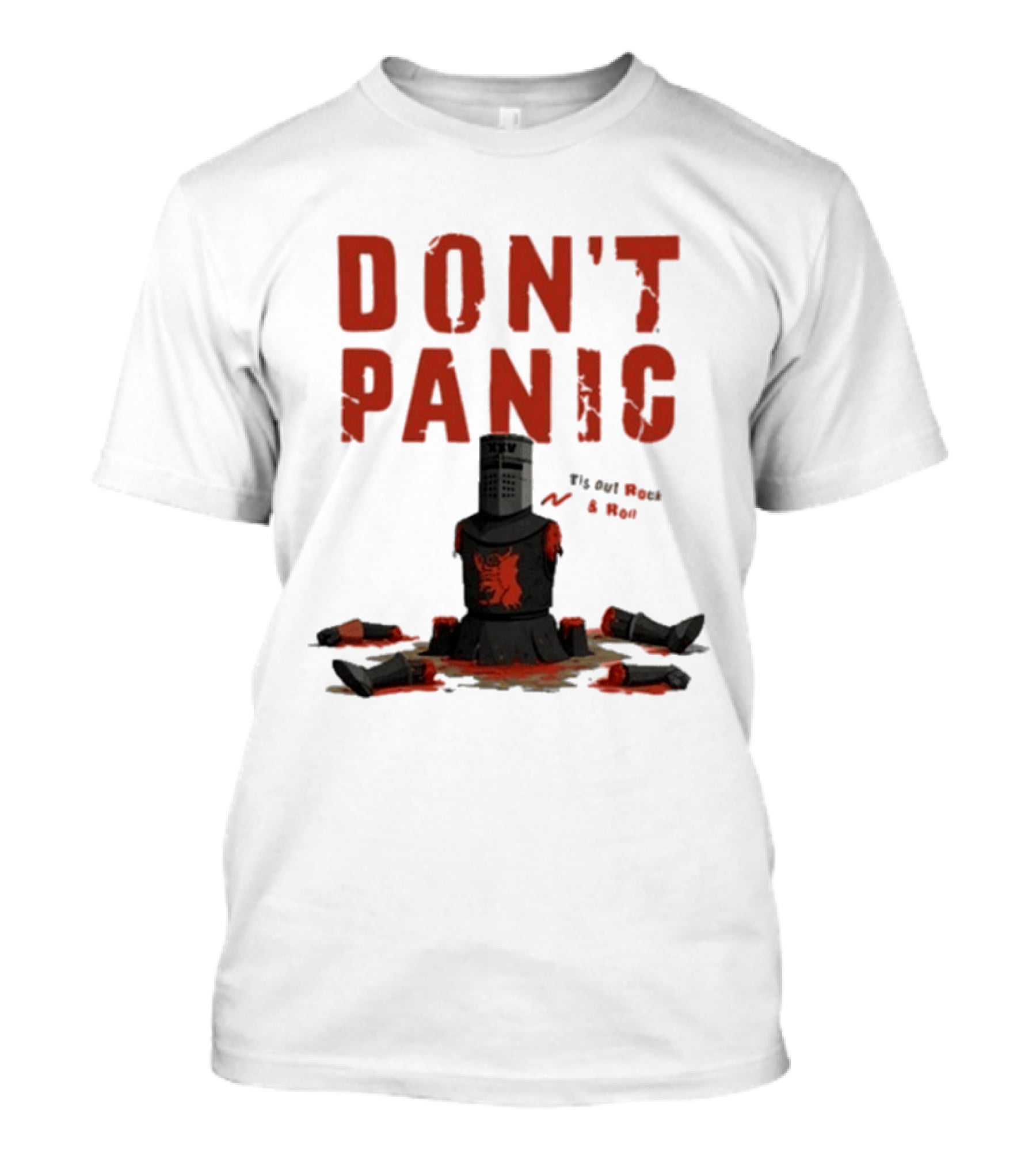 Don't Panic Monty Python Black Knight Sitting In Limbs T-Shirt
