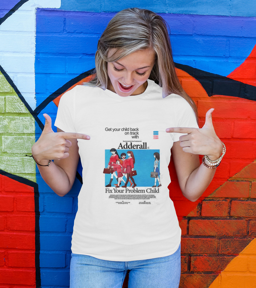 Get Your Problem Child Back On Track With Adderall Anime Girls In Red Uniforms With Briefcases And Pills T-Shirt